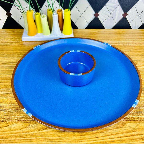 Sky Blue Chip And Dip SET Portuguese Dansk Mesa Ceramic Serving Platter 13” - Picture 9 of 11